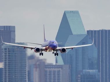 A Southwest Airlines 737 lands at Dallas Love Field in April.