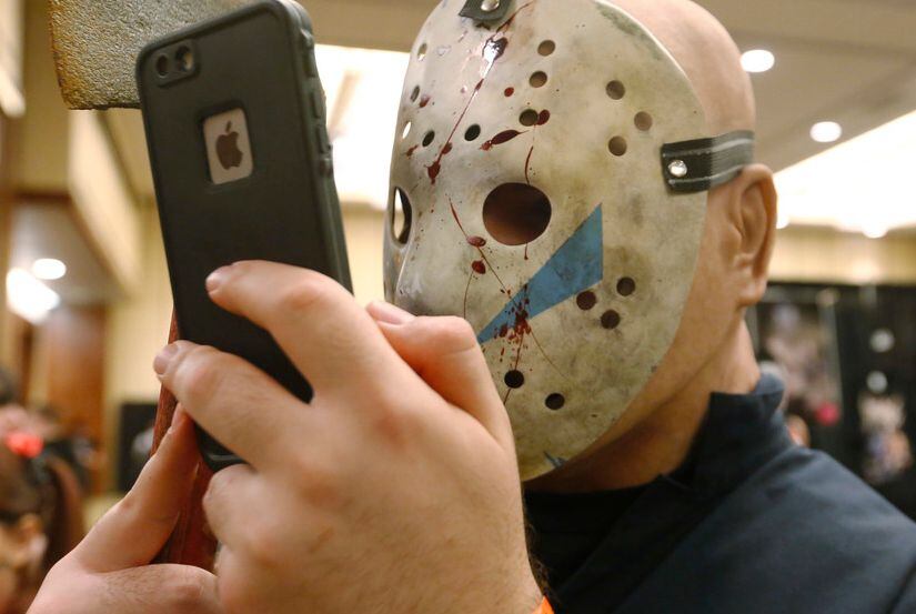 Horror convention attendee is dressed as Roy, a Jason imposter from "Friday the 13th Part 5." 