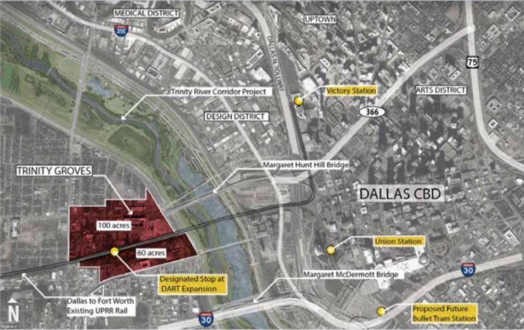 This is a map shows the proposed site in West Dallas for Amazon HQ2 in relation to Downtown...