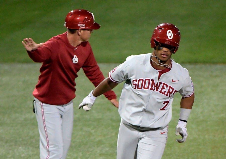 Oklahoma's Kyler Murray (7) rounds third base on his ninth-inning home run against TCU in a...