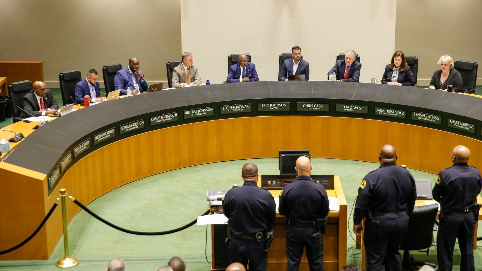 The public safety committee question Dallas police representatives during a Monday meeting...