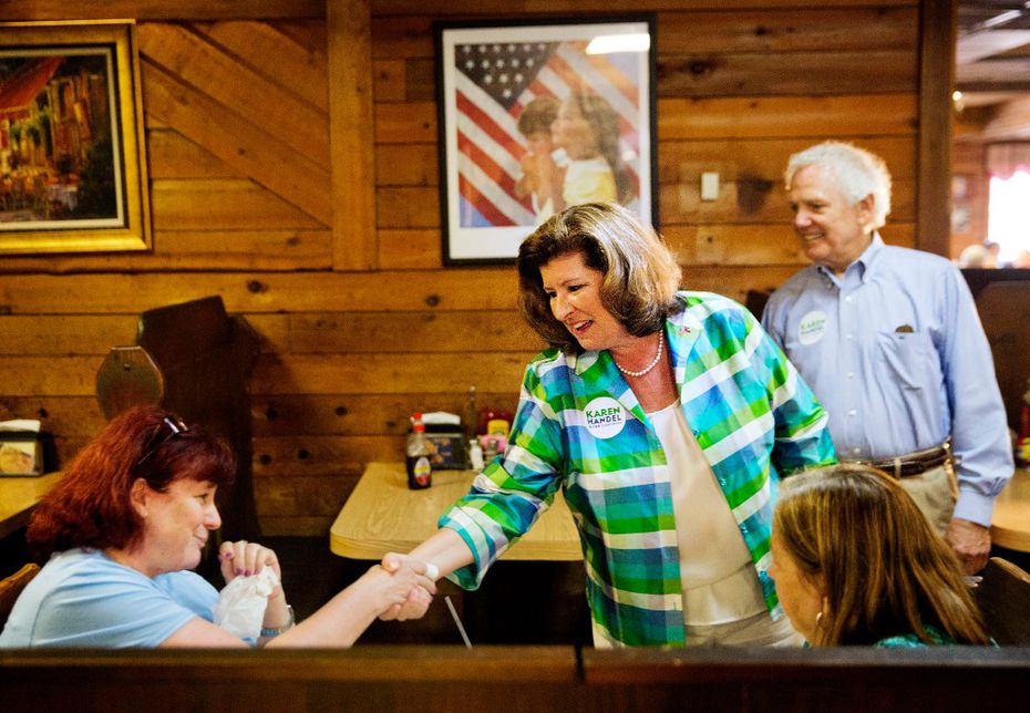Karen Handel, Republican candidate for Georgia's 6th Congressional District, greeted diners...