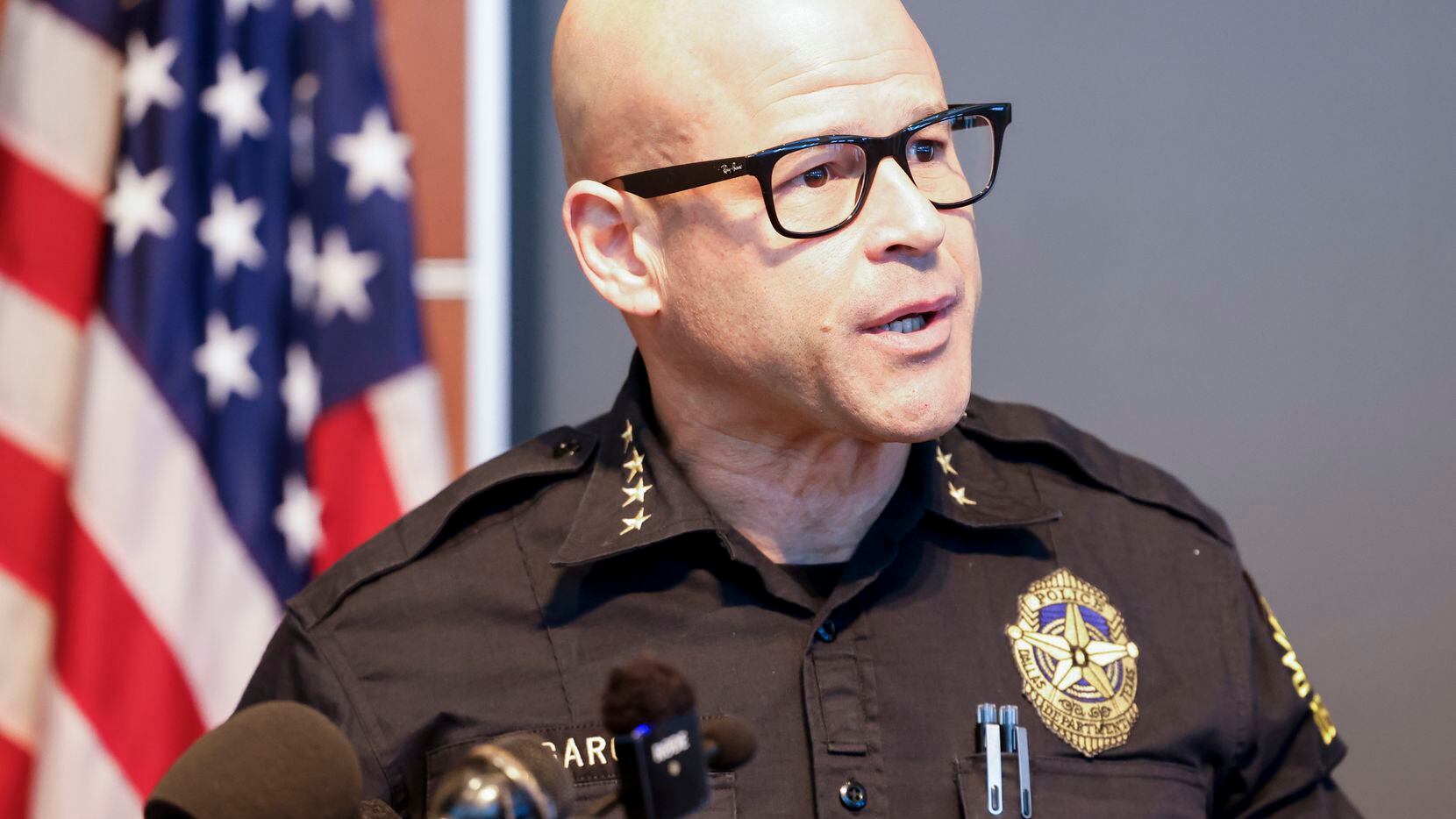 Dallas Police Chief Eddie Garcia speaks during a press conference Tuesday, March 15, 2022 at...