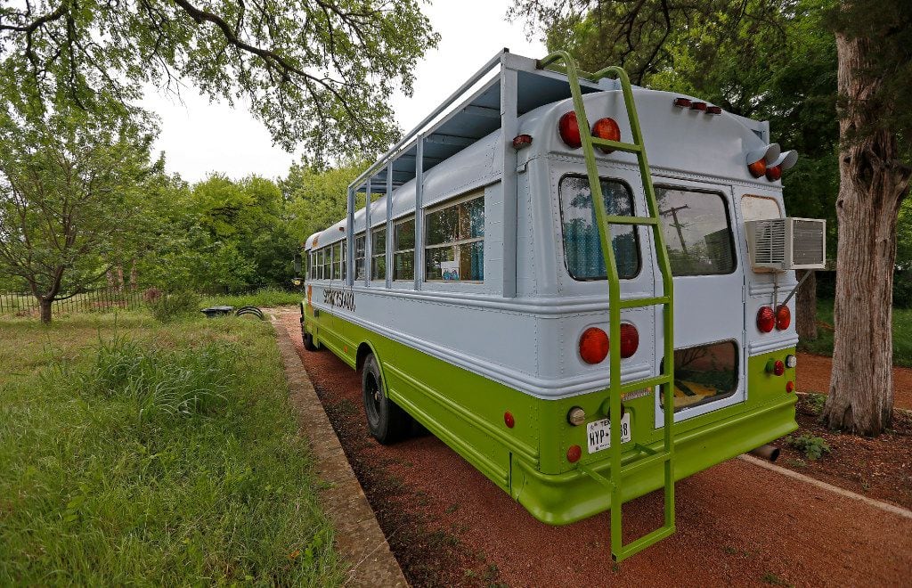 Seed Preschool, a school inside a bus, is stationed at Twelve Hills Nature Center in Dallas....