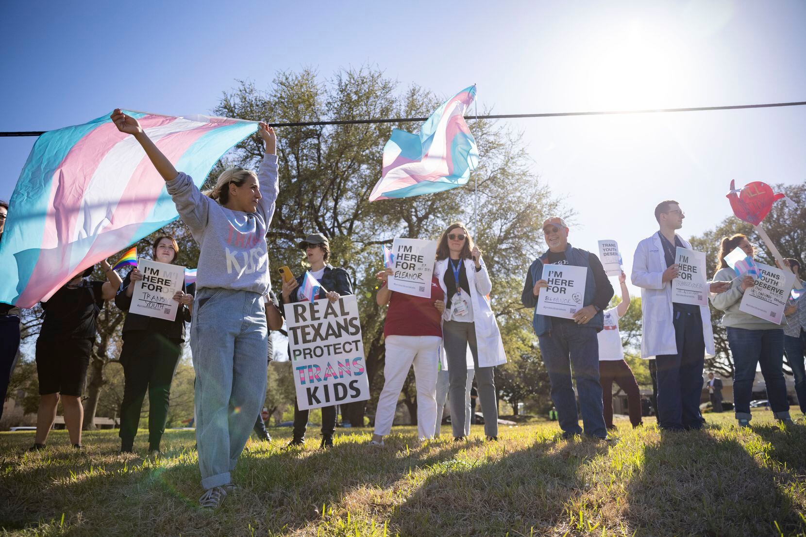 Protestors gather at the University of Texas Southwestern Medical Center following the...