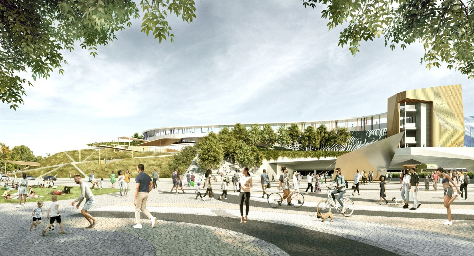 This rendering by Gensler/Moody-Nolan shows, in the foreground, the redesigned Lagow Street,...