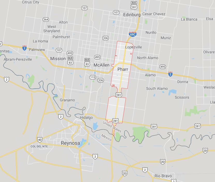 La ciudad de Pharr en la zona del Valle del Río Grande, al sur de Texas. Google Maps.