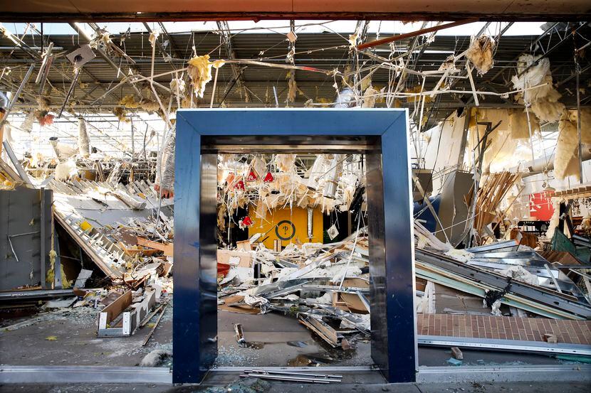 The interior of the Interabang Books store was demolished by a tornado Sunday night in the...