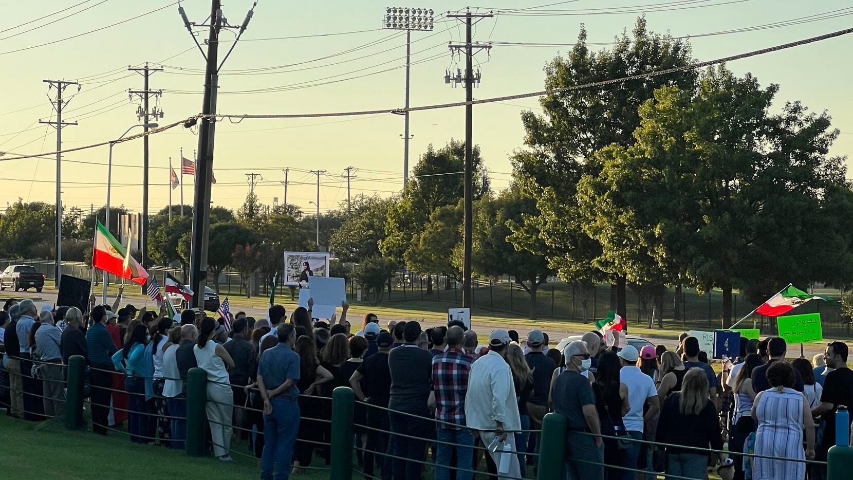 Hundreds protested for a regime change in Iran outside the Dallas Morning News printing...