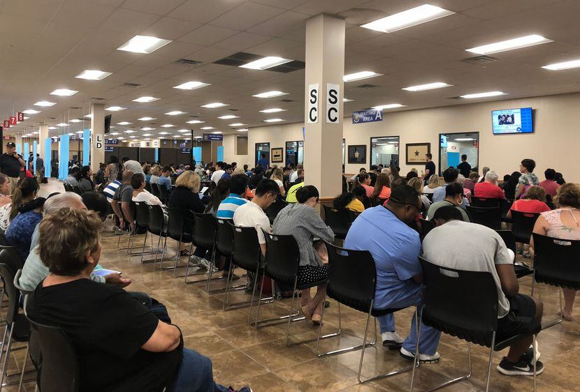 Long lines form at the Texas Department of Public Safety Driver License Mega Center in...