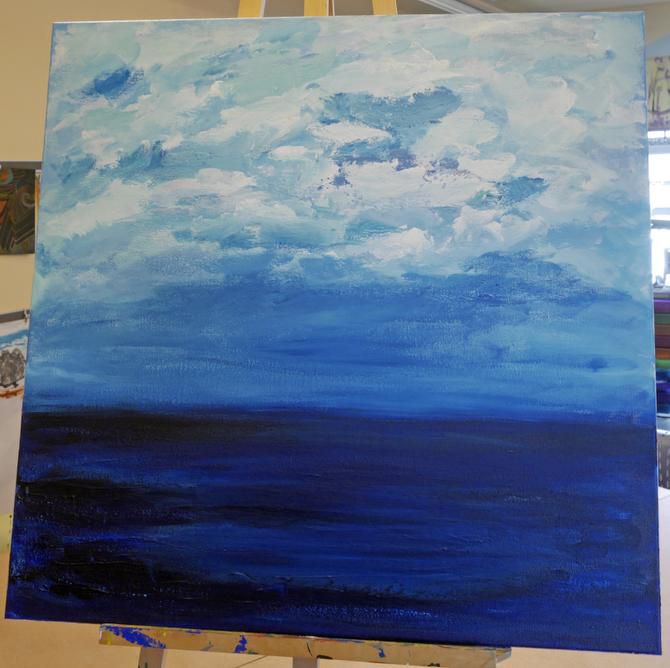 
A unfinished seascape by Dr. Deb McLachlan, a client at The Art Station in Fort Worth...