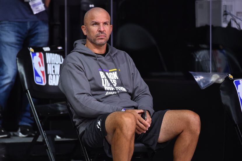 El asistente de entrenador de los Lakers de Los Ángeles, Jasson Kidd, durante una práctica...