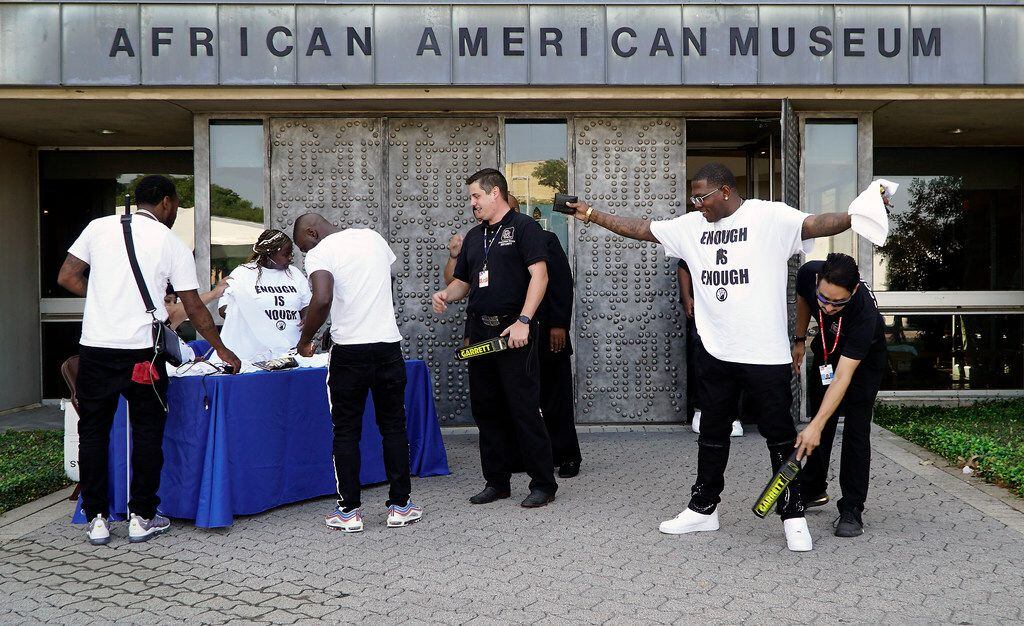 Lamont McFarland gets wanded as he enters the "Stop The Violence Community Forum" at the African American Museum in Dallas on Saturday, September 14, 2019. 