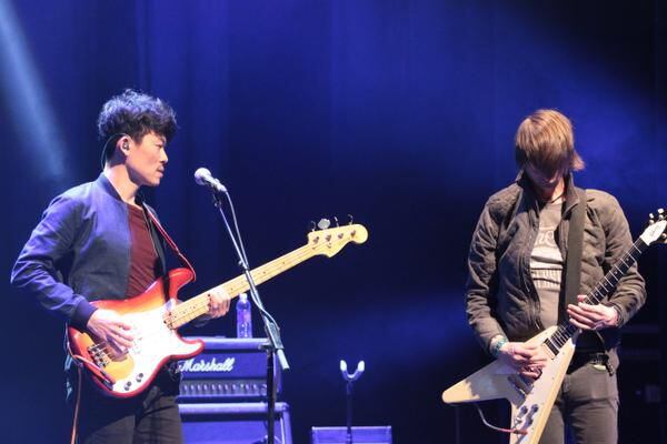 
Members of Korean rock band YB warms up before a show at the Majestic Theatre on March 7....