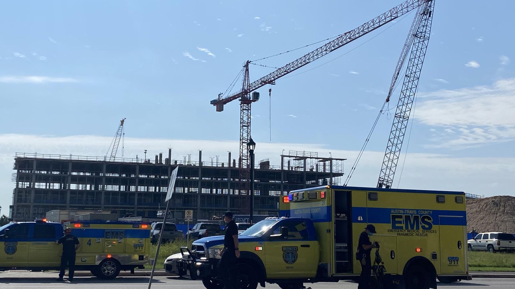 Two construction cranes collided Wednesday at a work site in Austin, injuring at least 22...