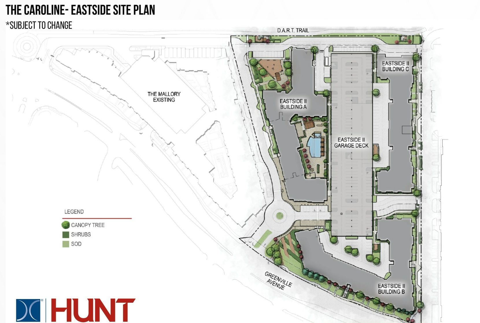 A site plan for The Caroline Eastside, an apartment complex under construction in Richardson...