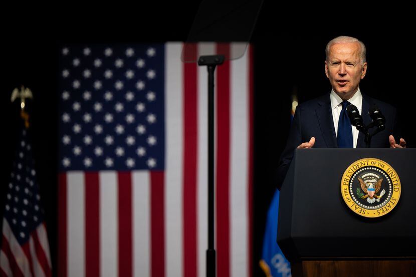 President Joe Biden speaks at an event to commemorate the 100th anniversary of the Tulsa...
