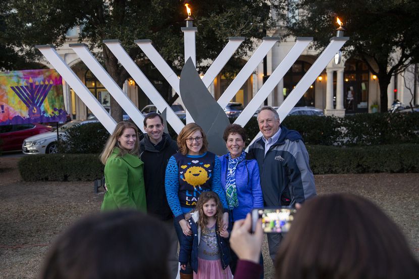 Families take a photo at the Chabad of Frisco’s 2019 menorah lighting.