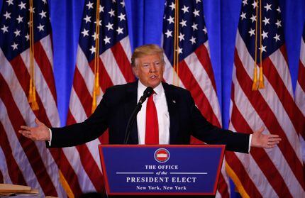 President-elect Donald Trump answers a question during a press conference on Jan. 11, 2017,...