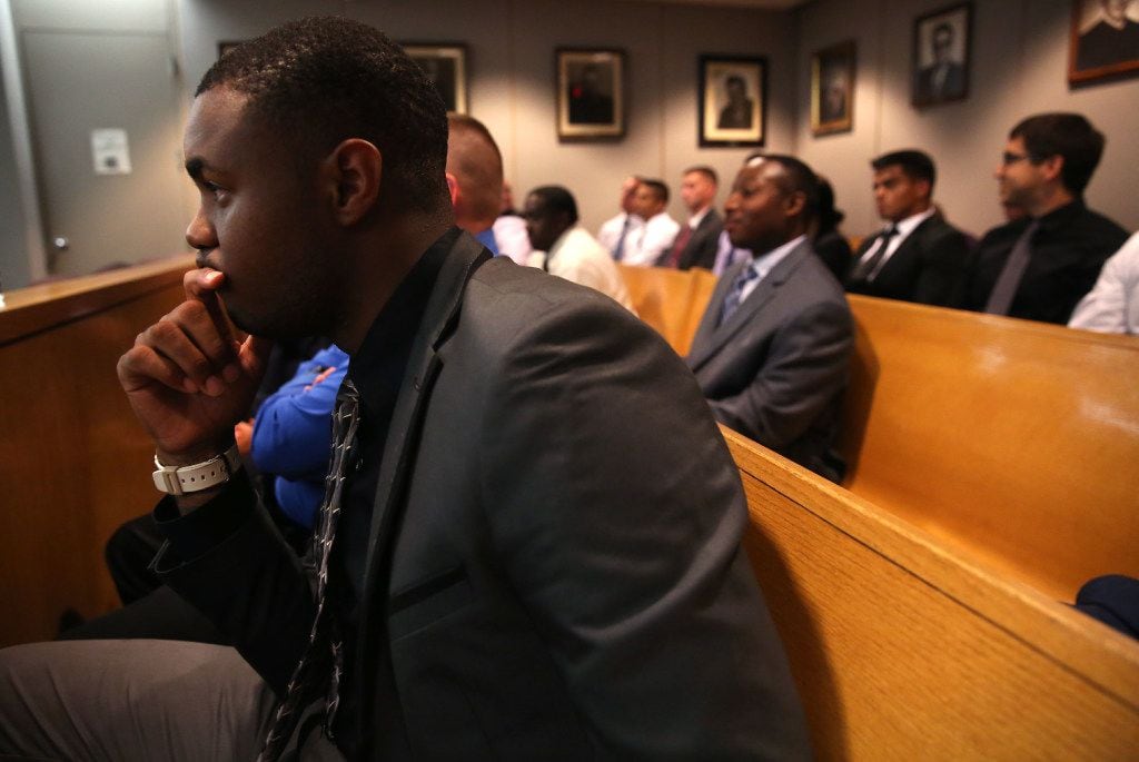 Arshad Mustafaa, a Dallas Police Academy student, watched a classmate testify during a mock...
