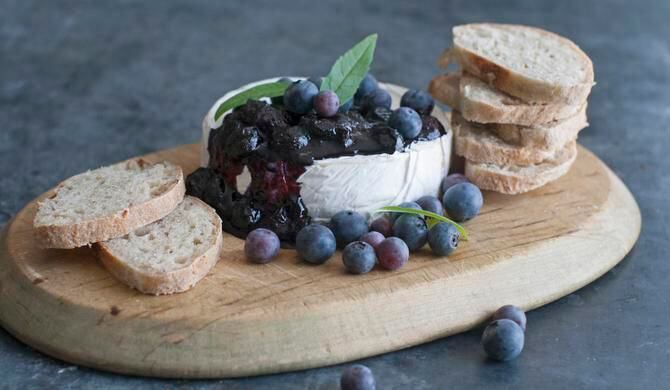 
A blueberry sauce with a touch of heat balances the rich creaminess of brie.
