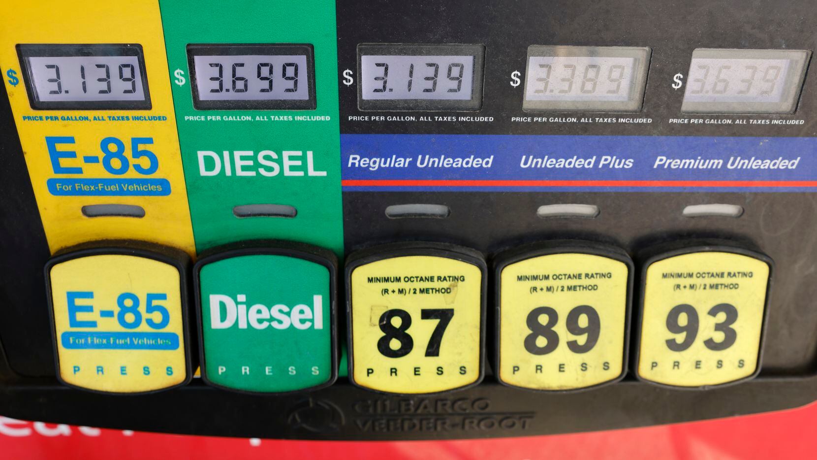 Various fuel prices are displayed at a RaceTrac on Thursday, Feb. 10, 2022 in Frisco, Texas.