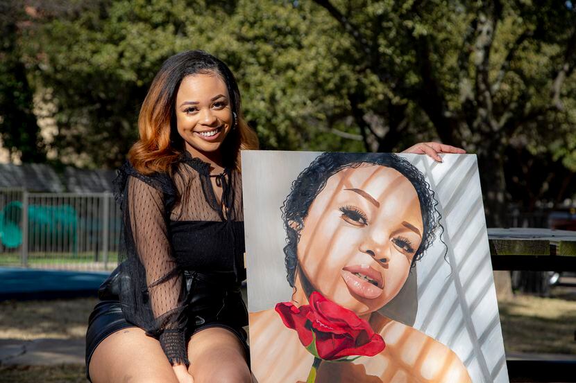 Bria Gladney, with her self-portrait in Irving, discovered that she was a skilled artist as...