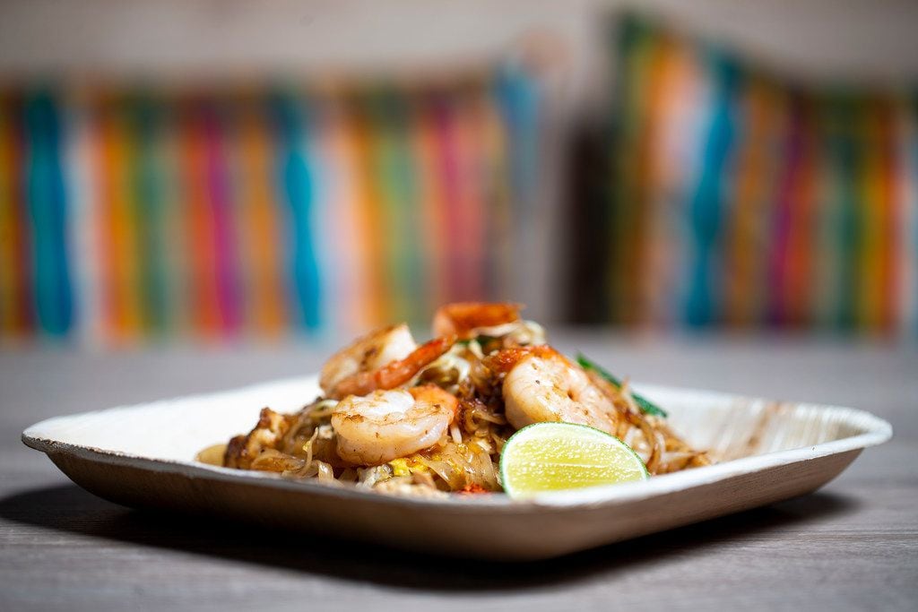 Pad thai goong is stir fry with noodles and shrimp. It's one of the dishes at new Thai...