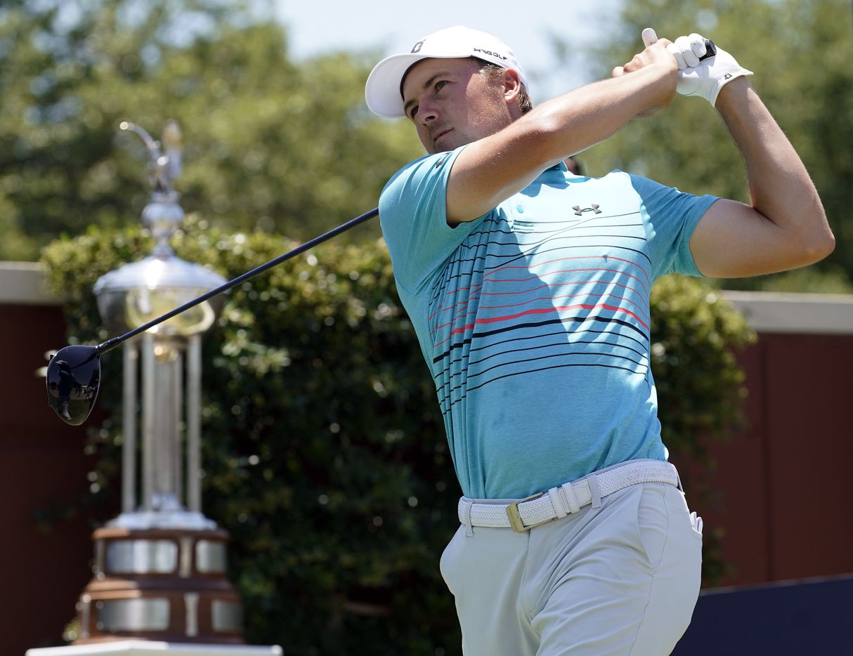 PGA Tour golfer Jordan Spieth tees off to start the third round of the Charles Schwab...
