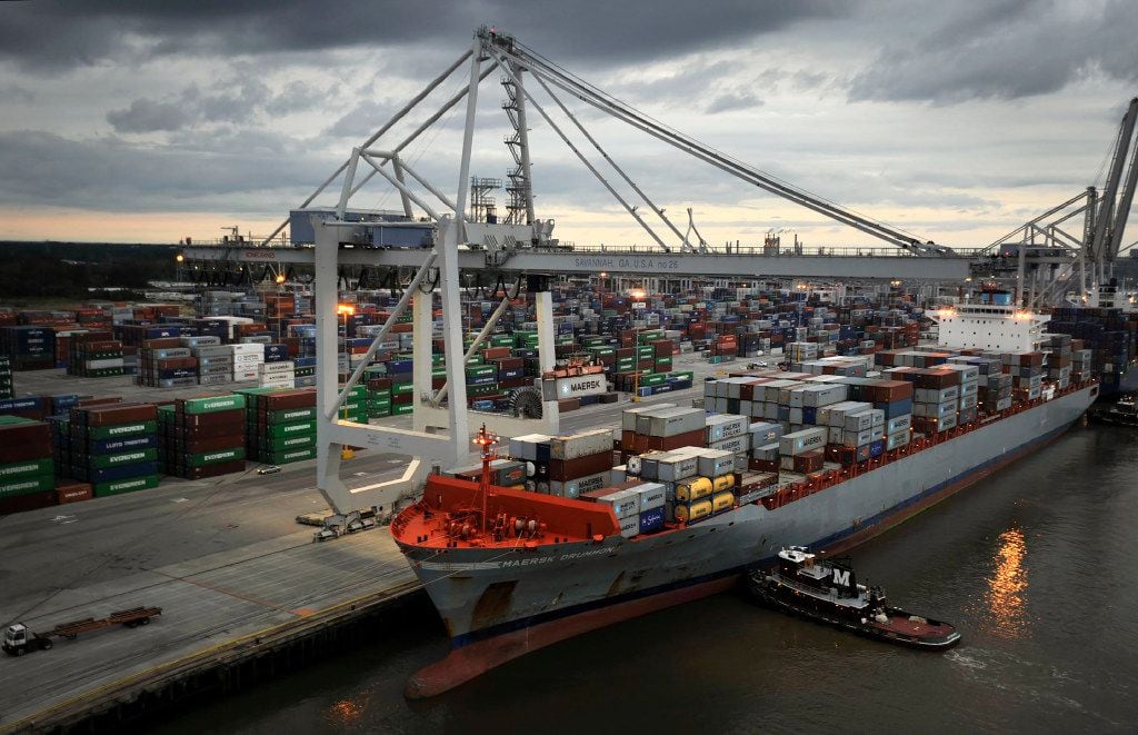A container ship is loaded with cargo at the Port Savannah Garden City Terminal in Garden...