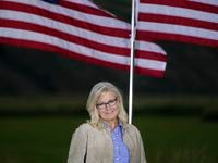 Rep. Liz Cheney, R-Wyo., waits to speak, Tuesday, Aug. 16, 2022, at a primary Election Day...