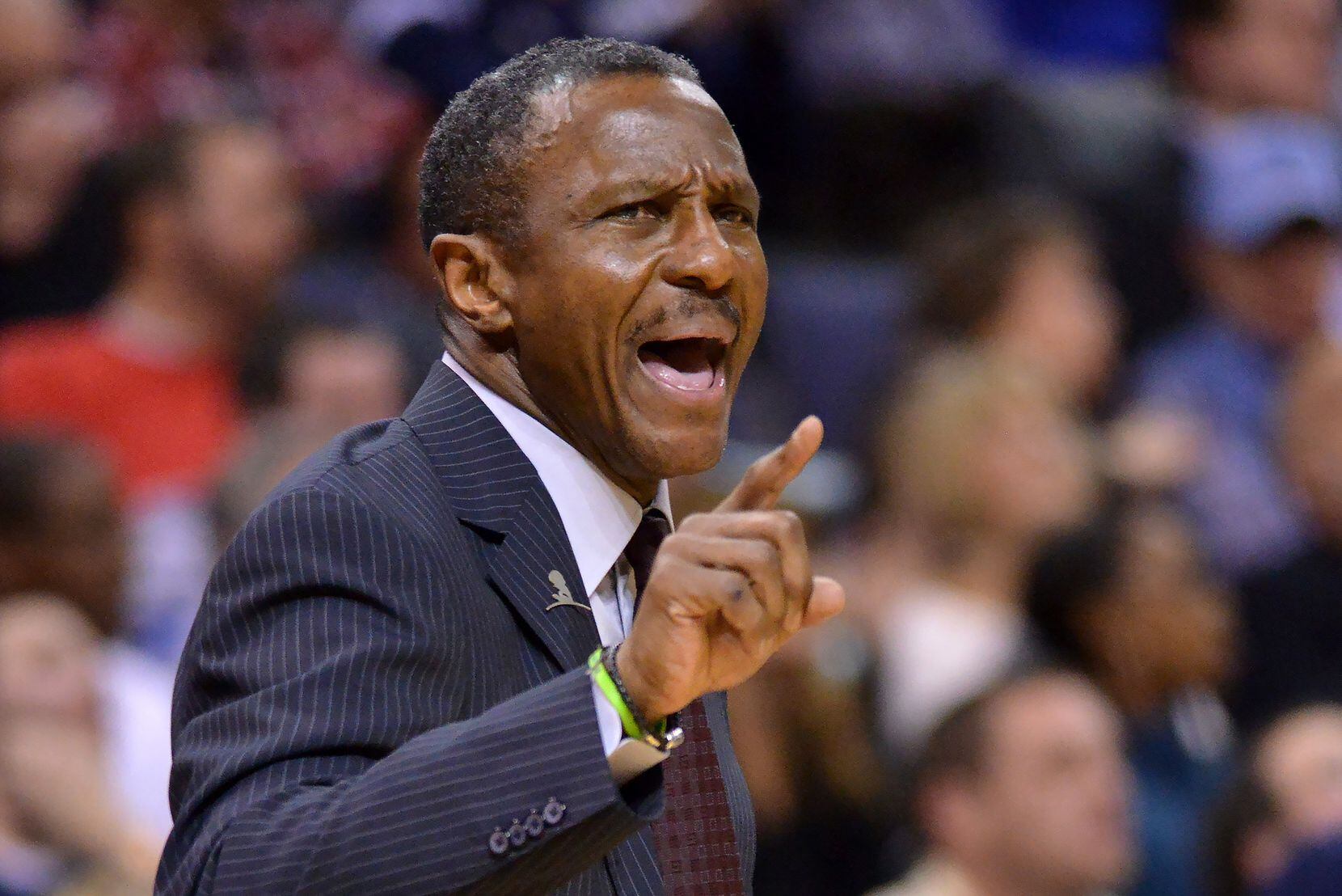Toronto Raptors head coach Dwane Casey shouts from the sideline in the second half of an NBA...