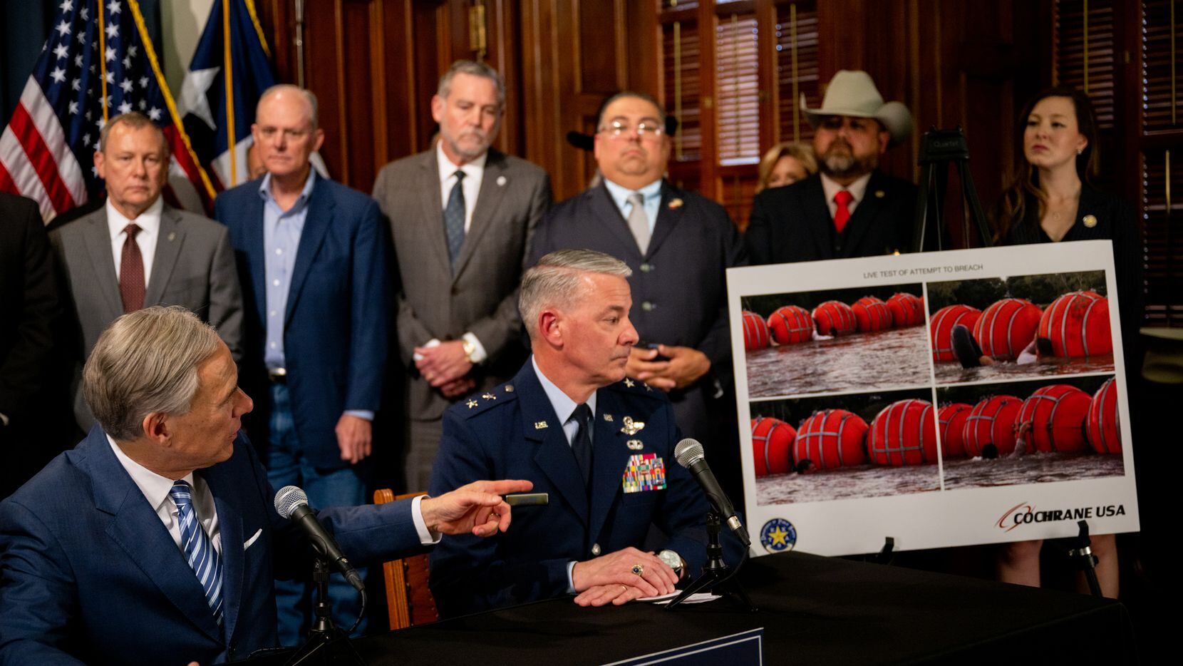 Texas is deploying a long string of buoys in the middle of the Rio Grande River in a new...