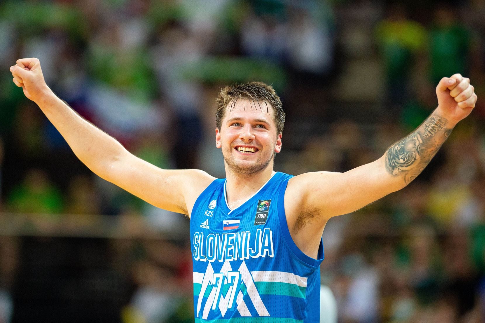 Luka Doncic of Slovenia celebrates during the 2020 FIBA Men's Olympic Qualifying Tournament...