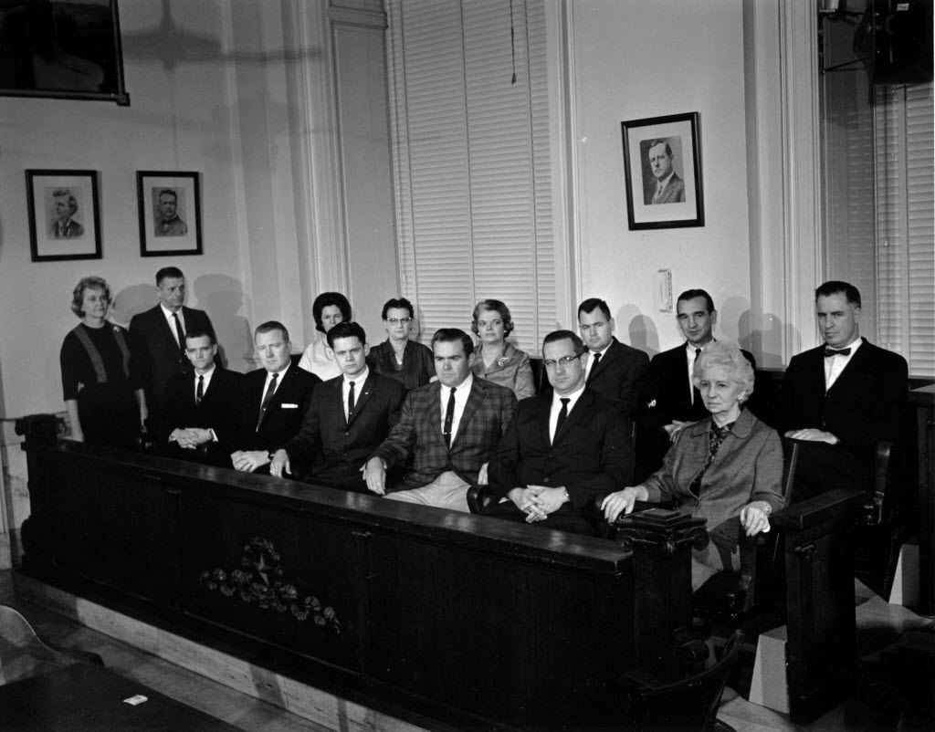 The selected jury for the Jack Ruby trial, which unanimously found him guilty. 
