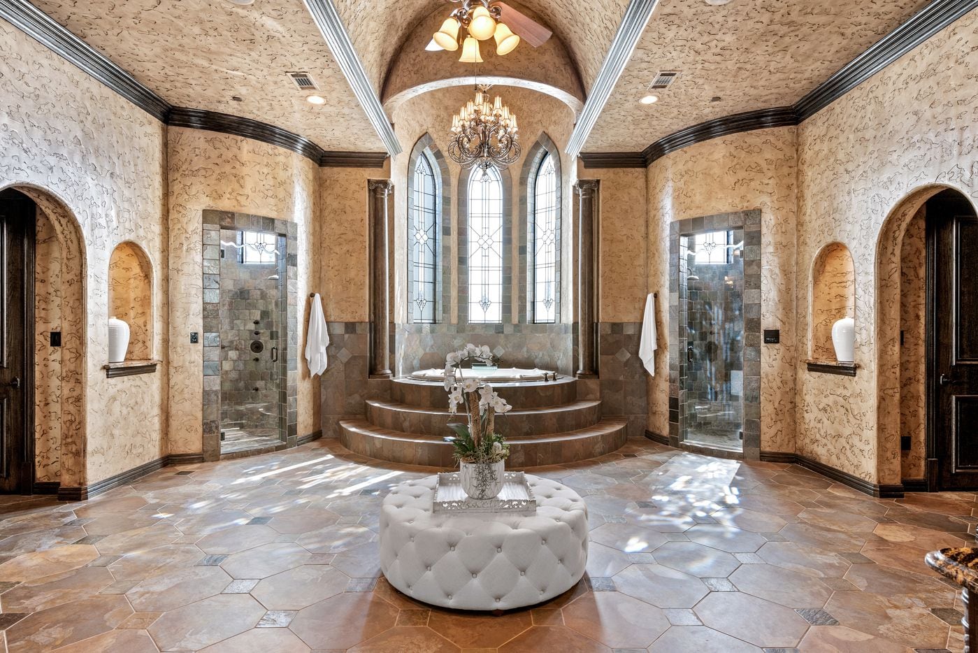 This Southlake home looks like a castle with turrets, spires and arched windows