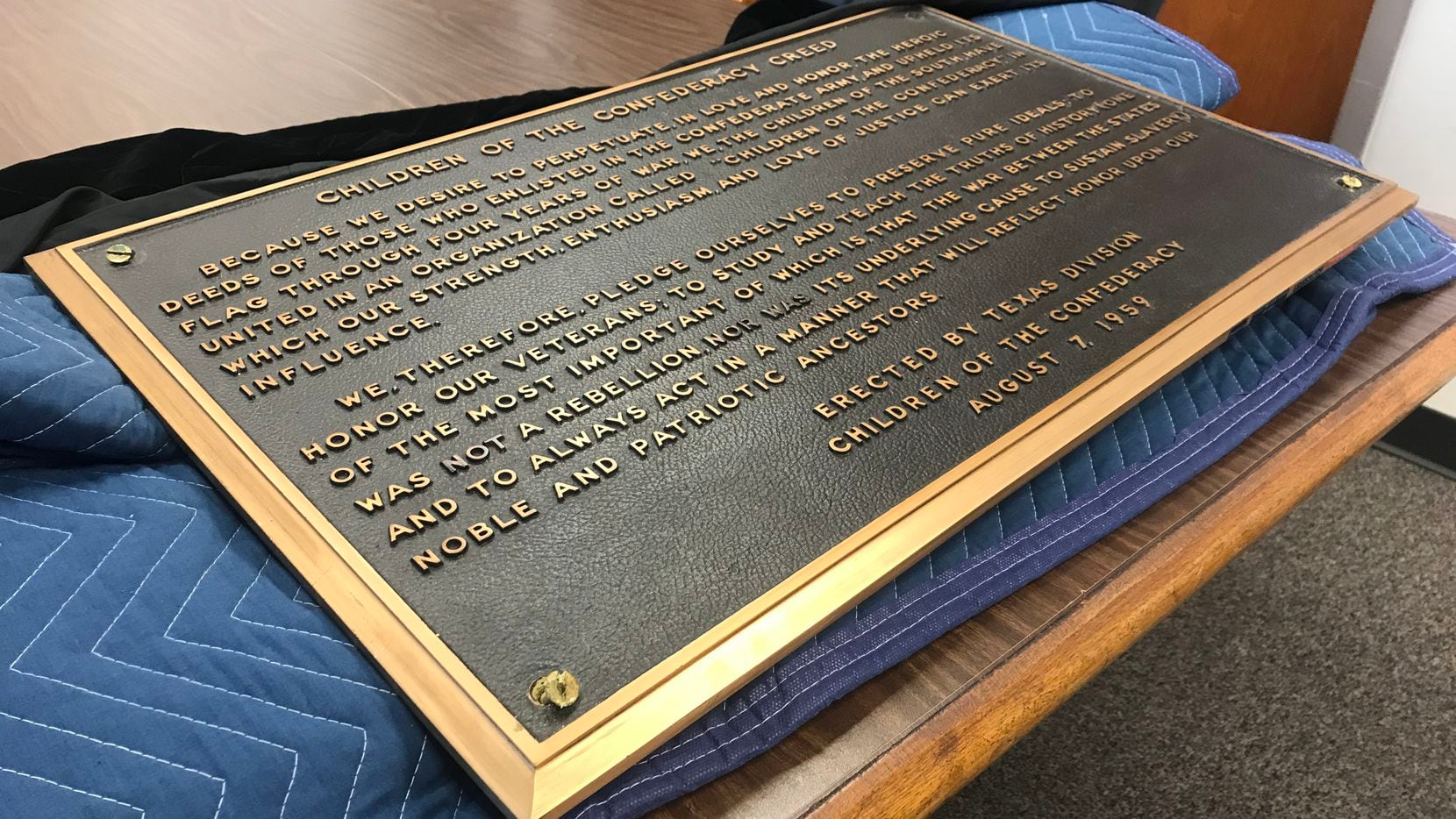 The Children of the Confederacy plaque is photographed on Jan. 14, 2019, two days after it...
