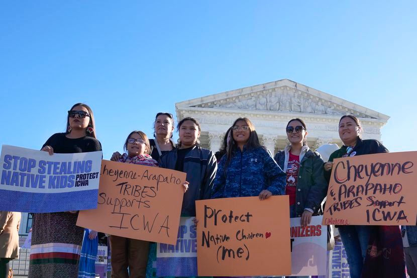 Demonstrators stood outside of the U.S. Supreme Court on Nov. 9, 2022, in Washington.  “We...
