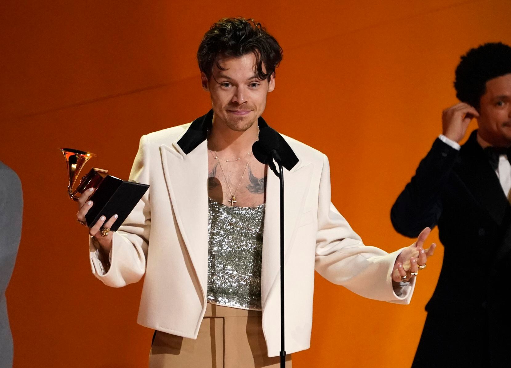 Harry Styles accepts the award for album of the year for "Harry's House" at the 65th annual...