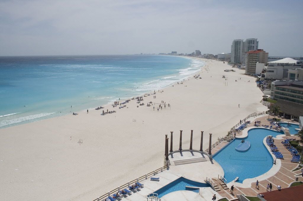The picture shows the Gaviota Azul beach in Cancun, Mexico, after it was enlarged by artificially adding sand to it Tuesday, March 2, 2010. (AP Photo/Israel Leal)