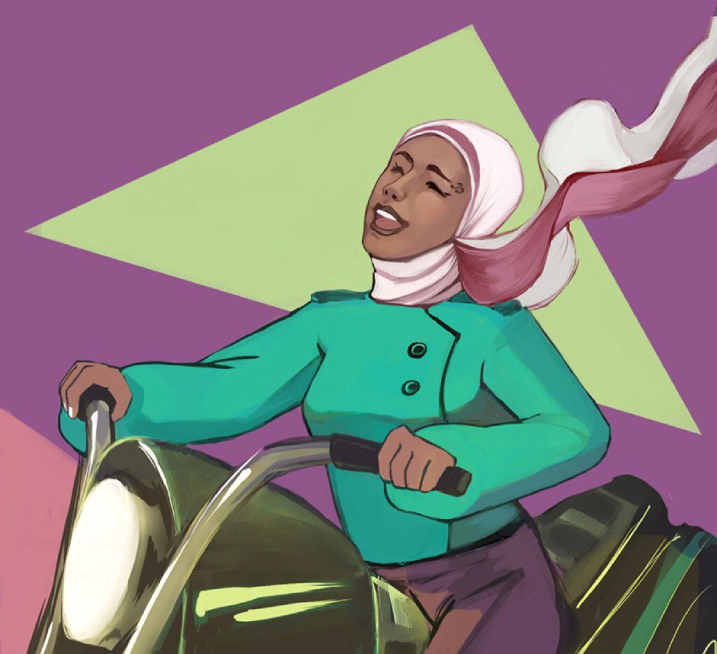 Muslim Woman Riding Bike is an illustration by Fahmida Azim, who is doing a book with Seema...