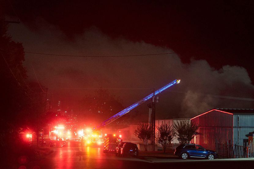 Firefighters battle a blaze at Greenberg Smoked Turkey on Nov. 6, 2020. An explosion and...