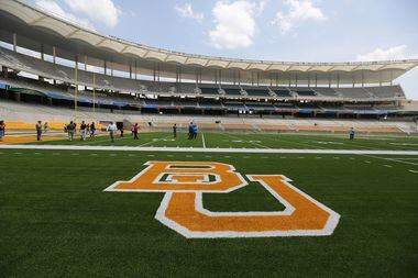FILE - In this Aug. 18, 2014, file photo, the Baylor University logo is displayed on the...