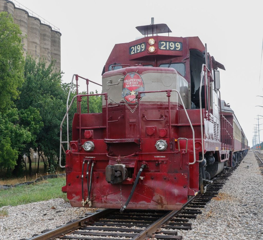 The 1953 diesel locomotive, "Vinny,"  of the Grapevine Vintage Railroad prepares to depart...