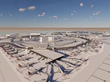 DFW Uluslararası Havalimanı'ndaki terminal binası için önerilen genişleme teklifleri.  Havaalanı, bu rıhtımların A ve C Terminallerine eklenmesinin artan talebi karşılamak için dokuz yeni kapıya yer açacağını umuyor.