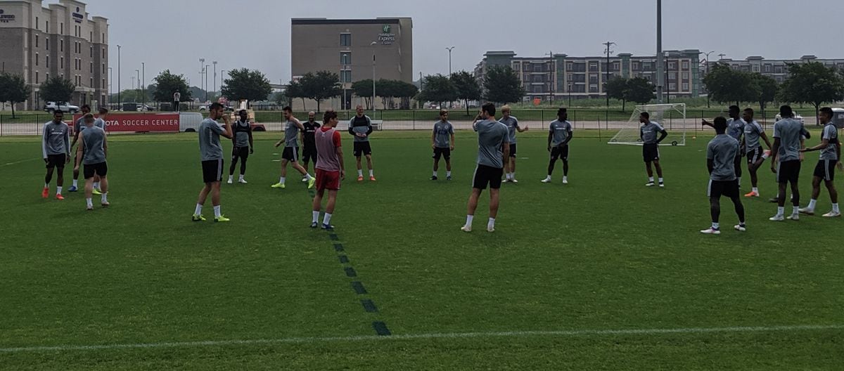 FC Dallas training under and overcast and smokey sky. (5-22-19)