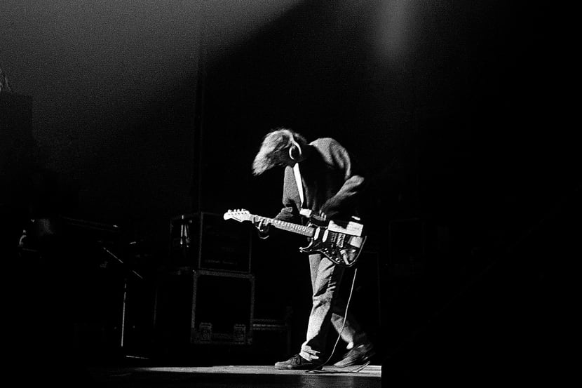Kurt Cobain performs during an early Nirvana show.