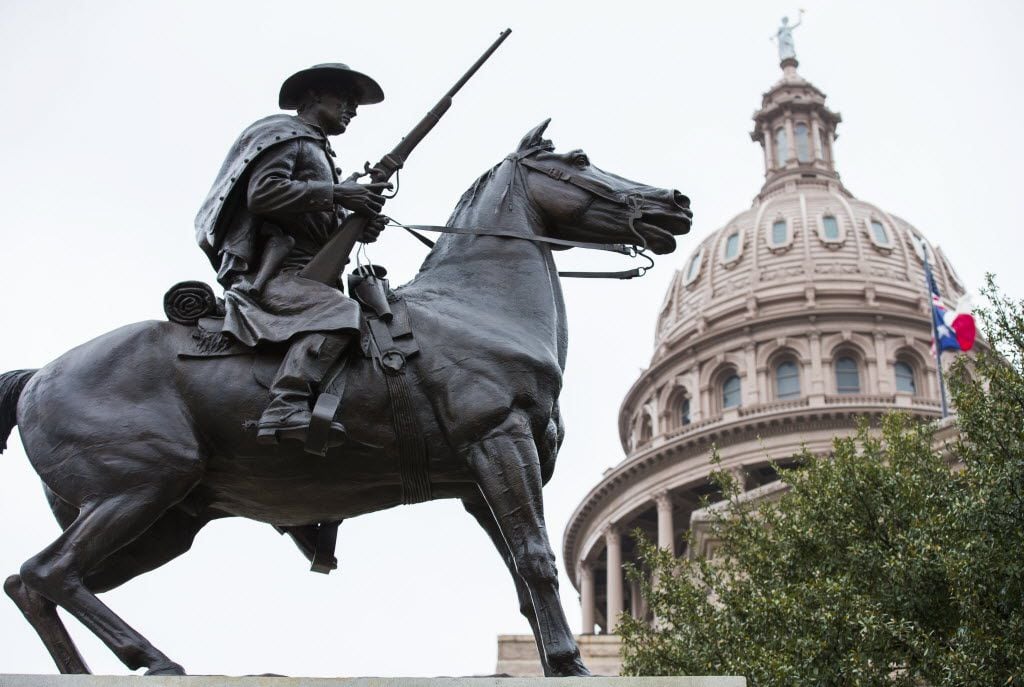 The Terry's Texas Rangers monument outside the Texas state capitol on Thursday, February 26, 2015 in Austin, Texas.  Terry's Texas Rangers was a group of Texas volunteers for the Confederate States Army assembled by Colonel Benjamin Franklin Terry. (Ashley Landis/The Dallas Morning News)