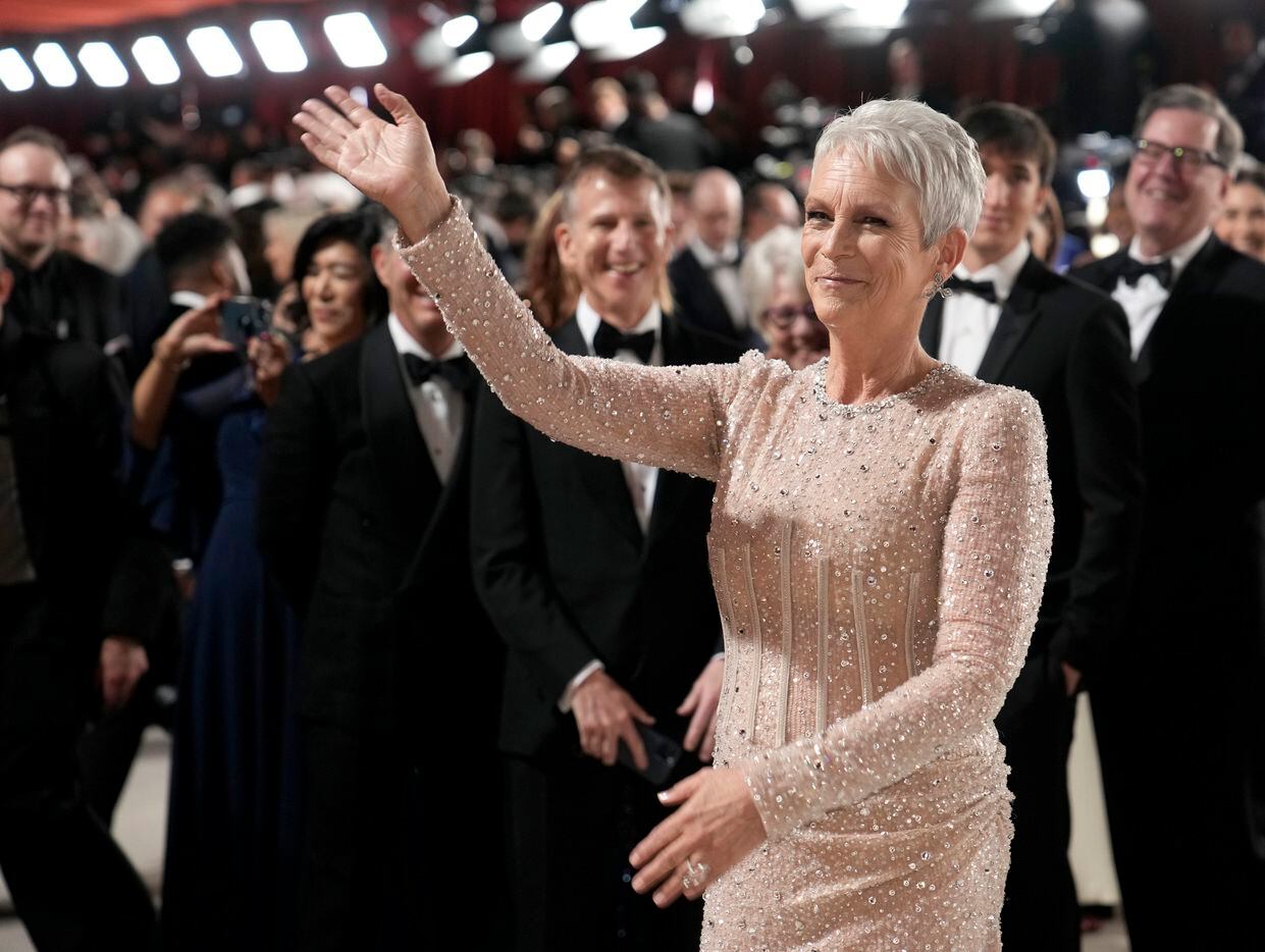 Jamie Lee Curtis arrives at the Oscars on Sunday, March 12, 2023, at the Dolby Theatre in...
