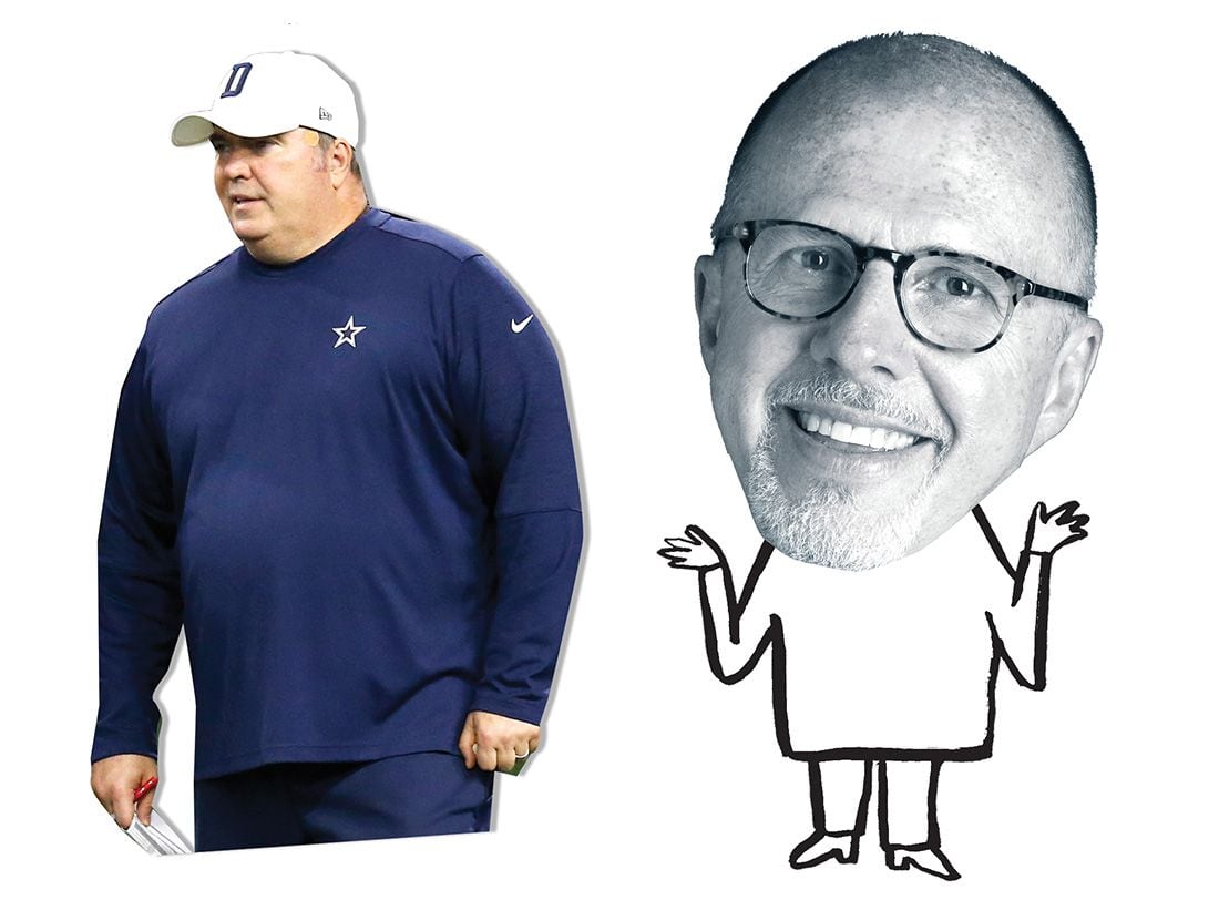 Cowboys head coach Mike McCarthy (left) and an illustration of columnist Kevin Sherrington....